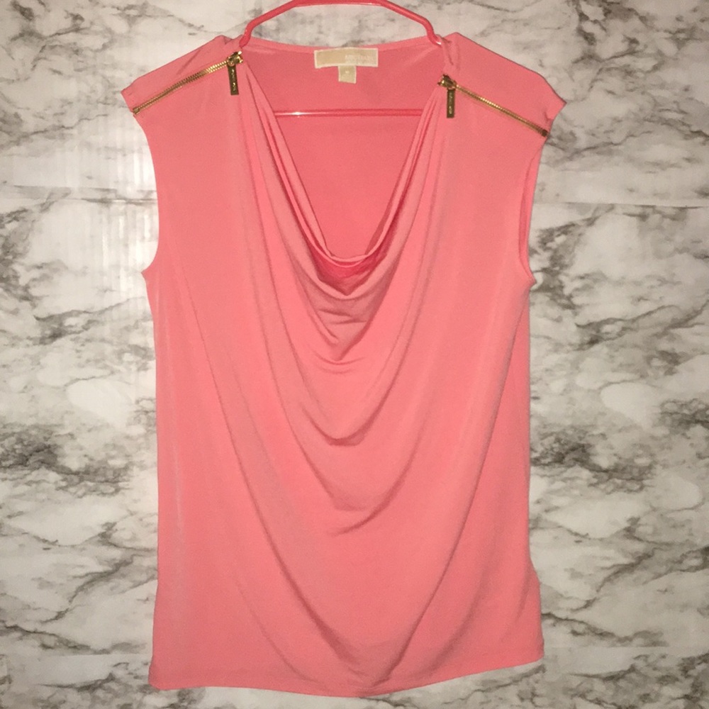 Coral Pink Cowl Neck Michael Kors Cap Sleeve Tee